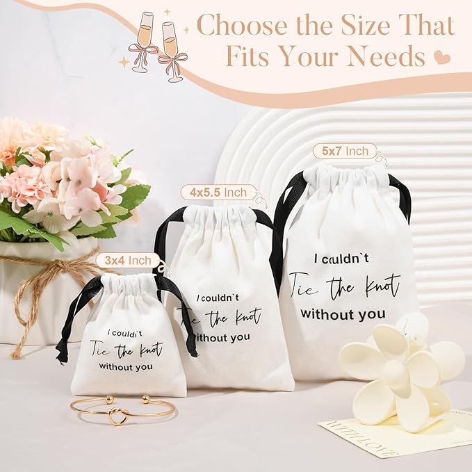 CEELGON 8 Pcs Drawstring Jewelry Pouch Bridesmaid Gift Bags Linen Cotton Fabric Wedding Bridal Party Favor Bags Bachelorette Tie The Knot Earring Packaging Proposal Gift (White)