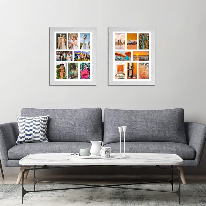 13x17 Picture Frame Display 8 opening 4X6 Picture Frame Collage,Multi Photo Frame with Mat,Plexiglass,Wall or Tabletop Decor,Distressed White Wood Grain