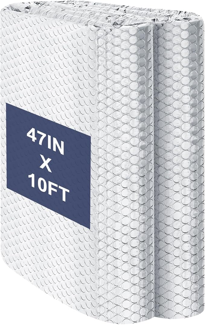 Double Reflective Bubble Foil Insulation Foam, 47IN X 10FT Aluminum Foil Thermal Insulation Radiant Barrier for Windows, Garage Door, RV, Roof