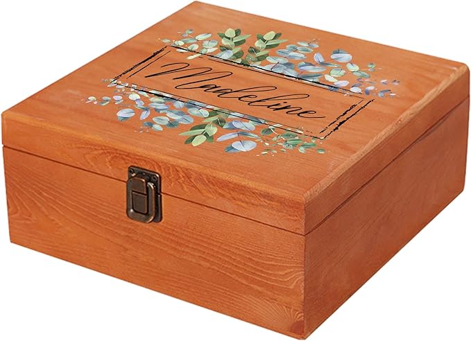 Personalized Keepsake Memory Box Custom Name Wooden Decorative Storage Box with Lids, Christmas Gift Box for Women Men Customized Gifts for Birthday Anniversary Wedding Graduation