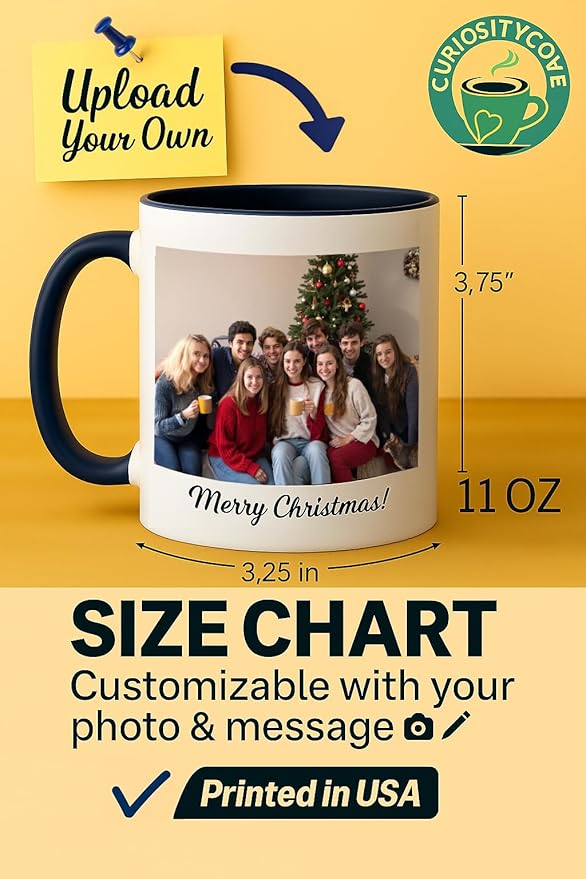 Personalized Coffee Mug | Custom Photo, Text, or Logo Cup (11oz, Navy Blue Rim, Inner, and Handle) |Dishwasher & Microwave Safe |Unique Gift for Men & Women –Taza Personalizada