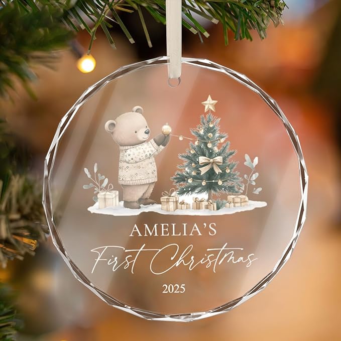 Personalized Baby's First Christmas Ornament 2025 Personalized My First Christmas Ornaments Picture & Name Gift for New Mom, Dad, Grandson or Granddaughter Christmas Tree Keepsake Gift