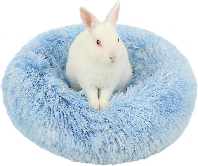 Guinea Pig Bed for Small Animal for Dwarf Rabbits/Hamster/Hedgehog/Ferrets | 11.8 Inch Small Animal Beds Washable，Hideout Soft & Comfortable Donut Bed,Blue and White