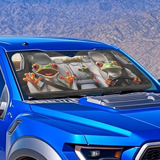 Cute Frog Car Front Windshield Sun Shade Foldable Funny Windshield Sunshade Sun Visor UV Rays and Keeps Vehicle Cool Easy Installation for Most Sedan Truck SUV