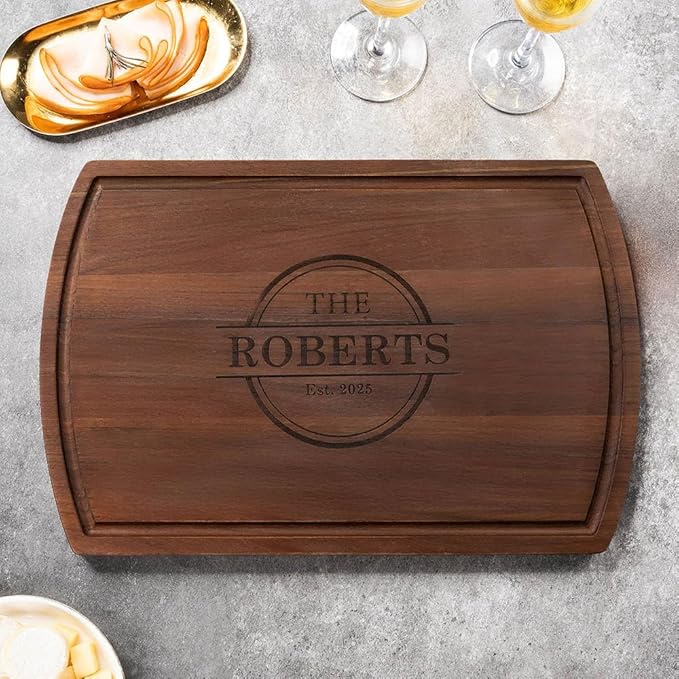 callie Personalized Cutting Board with Juice Grooves, Monogrammed Walnut Wood/Bamboo Charcuterie Boards, Engraved Christmas, Wedding, Housewarming Gifts (12", 16")