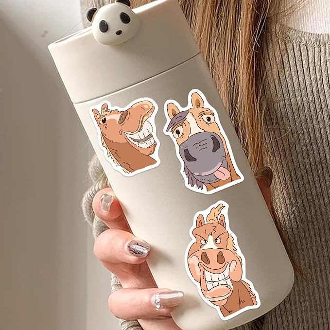 50Pcs Funny Horse Sticker Pack for Kids Teens Adults, Vinyl Cartoon Animals Decals Kawaii Meme Sticker for Decor Water Bottles Laptops Guitar Scrapbook (Horse)