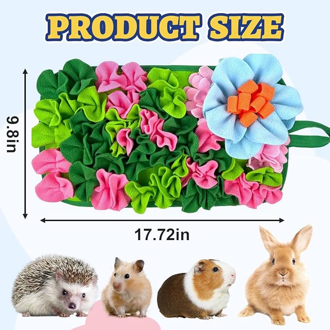Hedgehog Foraging Mat Enrichment Toy, with Non-Slip Bottom for Hedgehogs, Rabbits, Guinea Pigs, Hamsters, Hedgehogs Cage Accessories Interactive Feeding & Sensory Play Mat (Floral, 17.7x9.8 Inches)