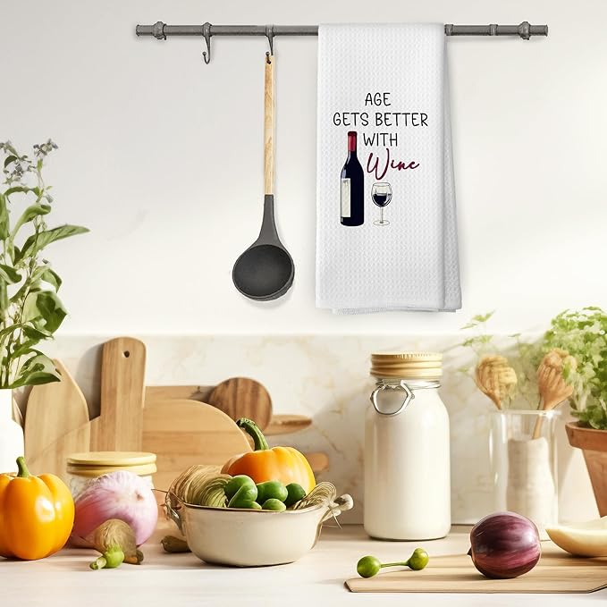 Funny Wine Gifts Kitchen Towels, Wine Bar Decor, 16x24 Inch Microfiber Waffle Weave Dish Towels