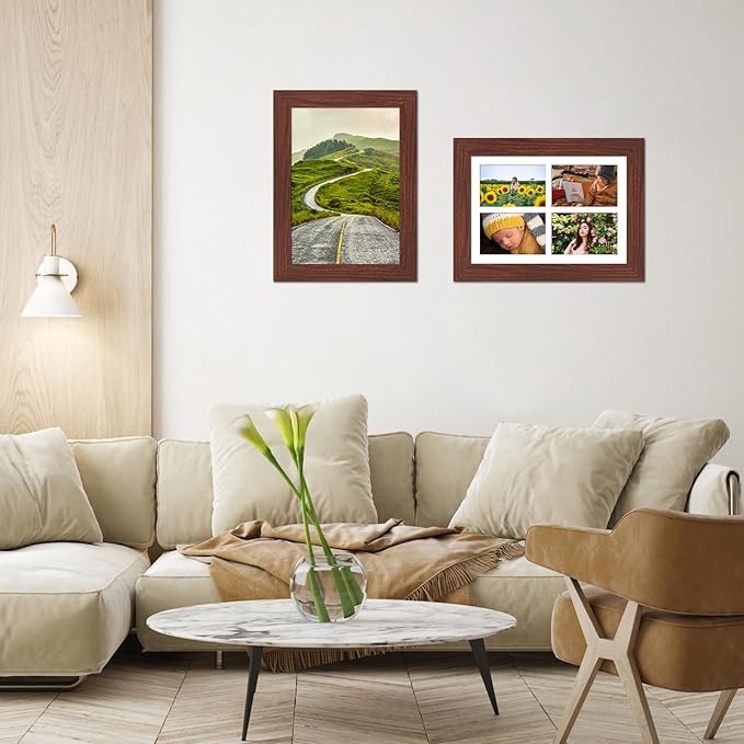 9x13 Picture Frame Display 4 opening 4X6 Picture Frame Collage,Multi Photo Frame with Mat,Plexiglass,Wall or Tabletop Decor,Walnut Wood Grain