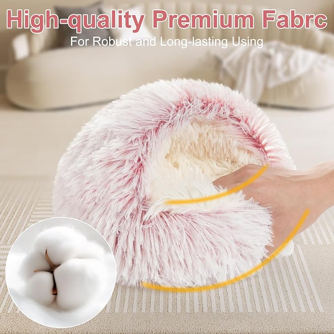 Guinea Pig Hideout, Doughnut Guinea Pig Bed, Bunny Hamster Bed Stuff(Pink) | Washable Hamster Rabbit Bunny Bed with Hooded Cover, Calming Round Cave Beds for Small Animal Bunny Rabbit Hideout