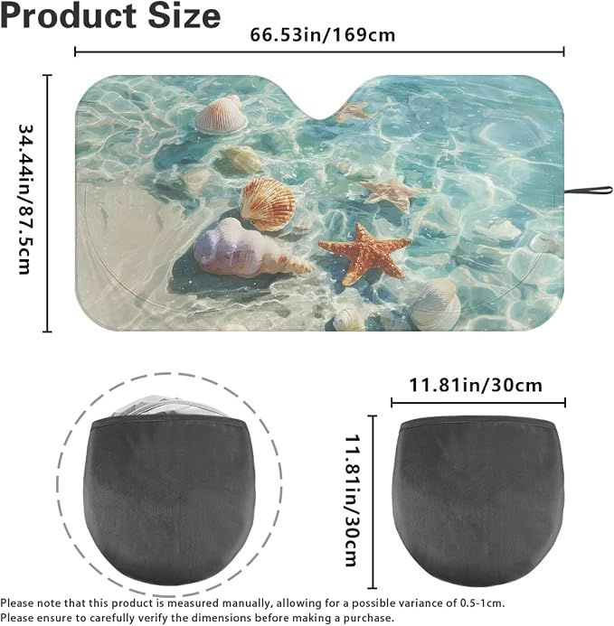 Seashell Starfish Car Windshield Sun Shade Foldable Car Windshield Sunshades Car Front Window Covers for Cars Interior Accessories Universal for Most Sedan Truck SUV