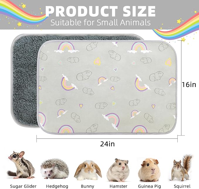 Homimp 2 Pack Guinea Pig Cage Liners,Washable Small Animal Bedding,Waterproof Reusable & Anti Slip Guinea Pig Pee Pad Fast and Super Absorbent Mat for Small Animal Rabbit Bunny Hamster,Grey 16"x24"