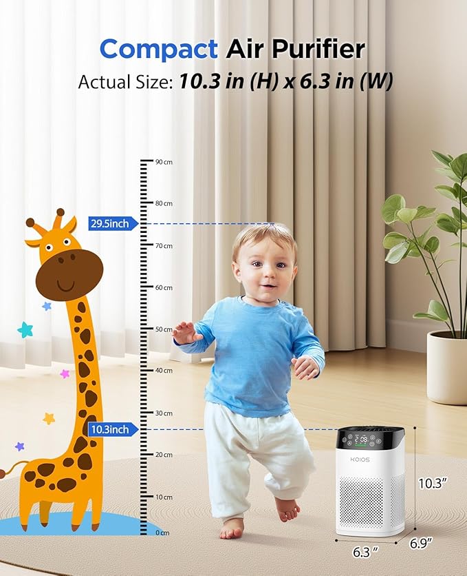 Air Purifiers for Bedroom Home, KOIOS H13 True HEPA Air Purifier for Large Room Pet Hair Filter Covers Up to 1200 ft², Air Quality Sensor, Fragrance Sponge, Air Cleaner for Smoke Odor Dander Pollen