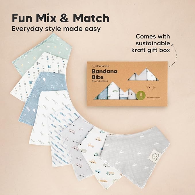 8-Pack Organic Baby Bandana Bibs for Boys, Girls - Super Absorbent Triangle Baby Bibs for Drooling and Teething Infant, 100% Cotton Extra Soft for Newborn, Infant 0-36 Months (Vessels)