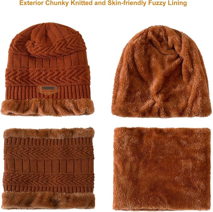 HINDAWI Winter Hat Scarf Gloves Slouchy Beanie Snow Knit Skull Cap Touch Screen Mittens Circle Scarves for Women Men