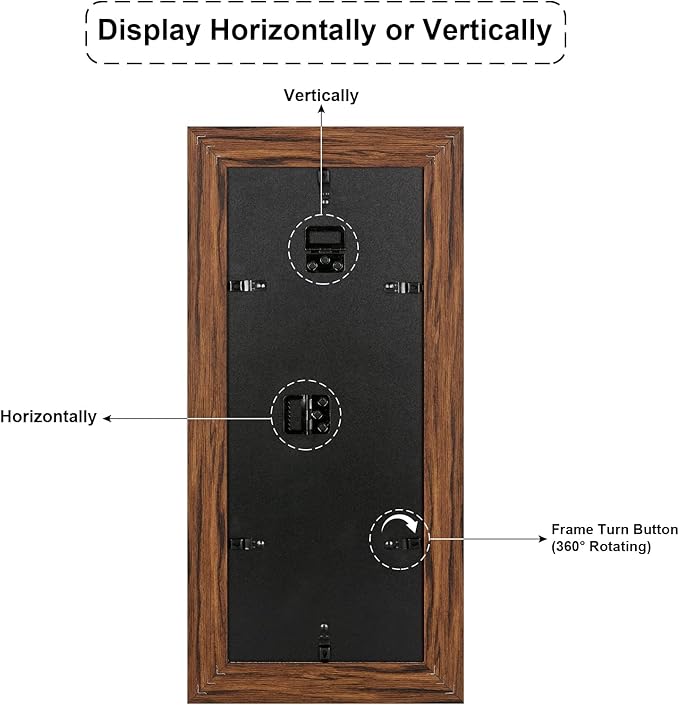6x15 Picture Frame Display 2 opening 5X7 Double Picture Frame Collage,Multi Photo Frame with Mat,Plexiglass,Horizontal and Vertical Formats for Wall Décor,Carbonized Brown Wood Grain