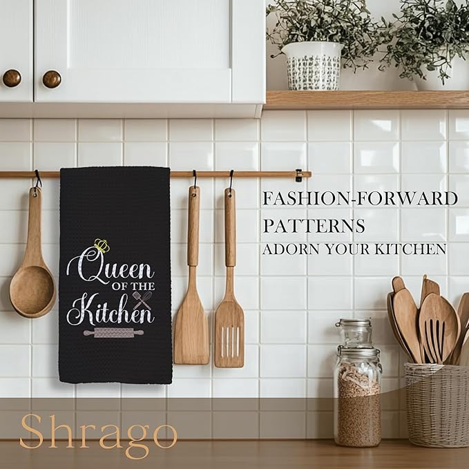Funny Kitchen Towels, Hostess Gifts for Women, Housewarming Gifts Dish Tea Towels for Dining Room, Queen of The Kitchen Decorative Hand Towel, 16x24 Inch