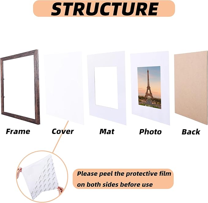 3 Pcs 8x8 Rustic Brown Wood Picture Frame - Display Pictures 5x5 with Mat or 8 x 8 without - Distressed Brown Wooden Photo Frames for Wall Mounting or Table 8 8 Matted to 5x5 Farmhouse Set of 3