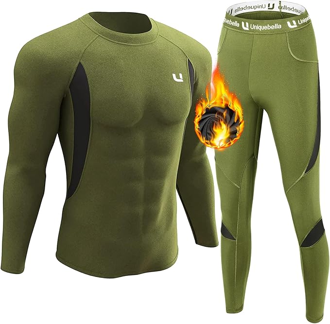 UNIQUEBELLA Men's Thermal Underwear Sets Top & Long Johns Fleece Sweat Quick Drying Thermo Base Layer