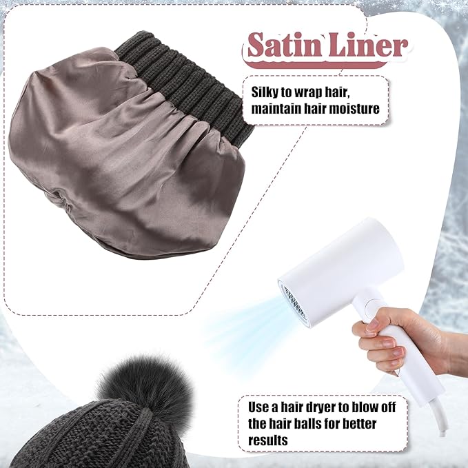 SATINIOR 5 Pcs Winter Satin Lined Hat Scarf Gloves Set Knit Pompom Beanie Warm Touchscreen Glove Earmuff Ear Warmer for Women