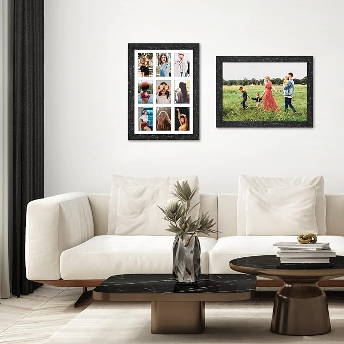 13.5x19.5 Picture Frame Display 9 opening 4X6 Picture Frame Collage,Multi Photo Frame with Mat,Plexiglass,Wall or Tabletop Decor,Black Wood Grain