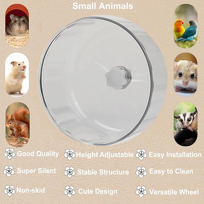 Hamster Wheel, Silent Running Exercise Wheel with Adjustable Stand for Hamster Guinea Pig Gerbil Hedgehog Small Animal Cage Accessories (Clear, 7.1inch/18cm)