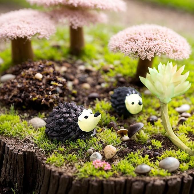 Hedgehog Figurines: 20Pcs Resin Hedgehog Miniature Moss Landscape DIY Crafts Accessories Animals Model for Fairy Garden Home Ornaments