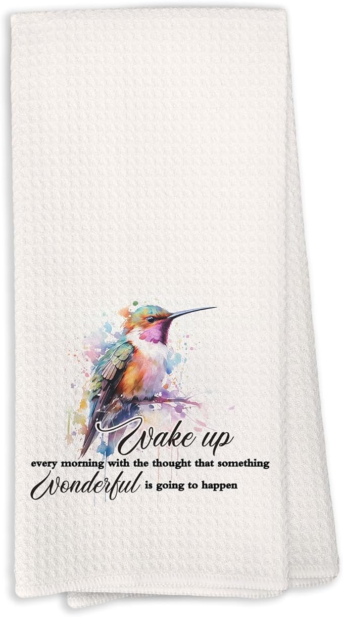 Hummingbird Inspirational Quotes Kitchen Decor Towels,Wake Up Every Morning with The Thought That Something Wonderful Dish Towels for Kitchen,Motivational Quotes Decorative Bathroom Hand Towel