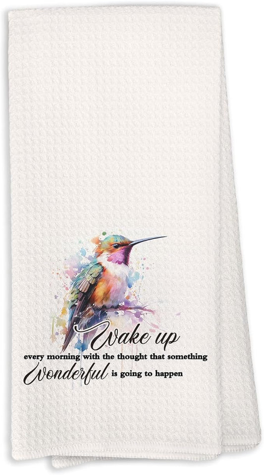 Hummingbird Inspirational Quotes Kitchen Decor Towels,Wake Up Every Morning with The Thought That Something Wonderful Dish Towels for Kitchen,Motivational Quotes Decorative Bathroom Hand Towel
