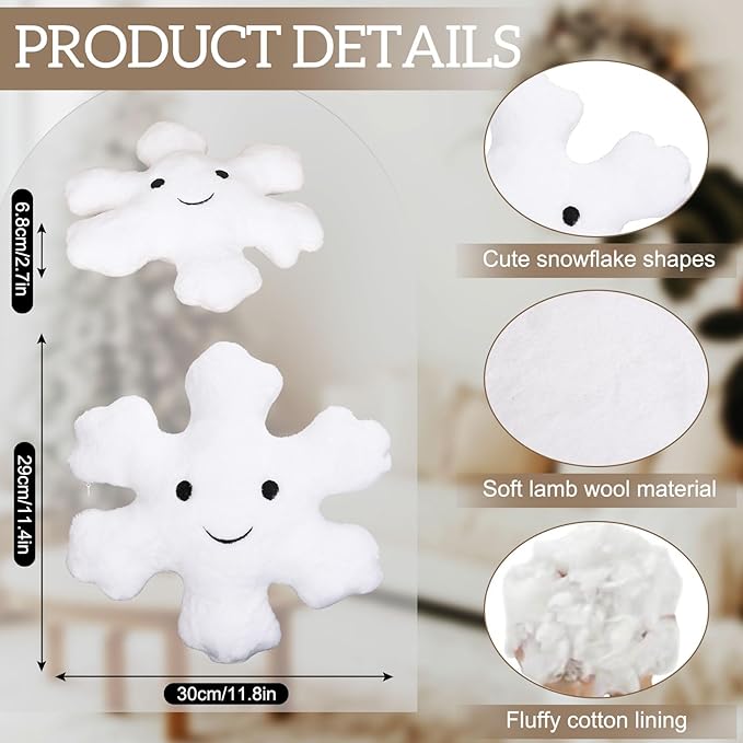 Whaline 2Pcs Christmas Snowflake Pillows Cute Winter Snowflake Shaped Throw Pillow Decorative Xmas White Plush Pillow for Home Office Couch Sofa Bed Decor
