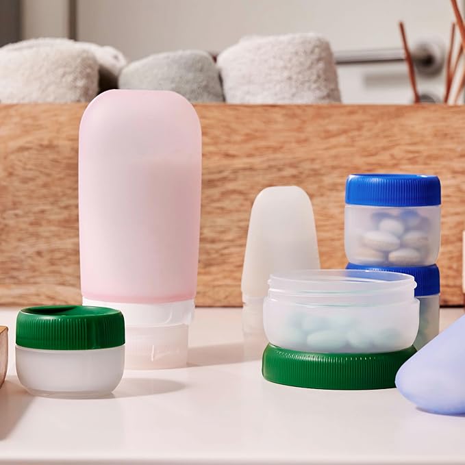 humangear STAX, Stackable Snack Containers - Leak-Proof Snack Travel System - FDA-Food Safe, BPA/PC/Phthalate-Free - Stackable & Click-Together Food Storage, Small Short 12-Pack, Clear/Forest Green