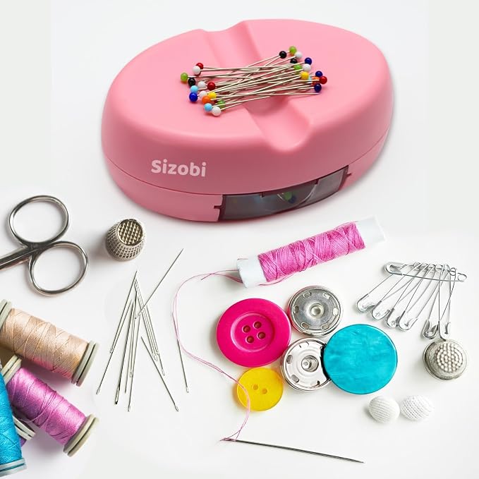 Sizobi Magnetic Pin Holder Cushions with 100 Pcs Ball Head Straight Pins | Needle Magnetic Quilting Pins Holders Organizer, Bobby Pin Holder, Paper Clip Holder,Sewing Supplies, Pink