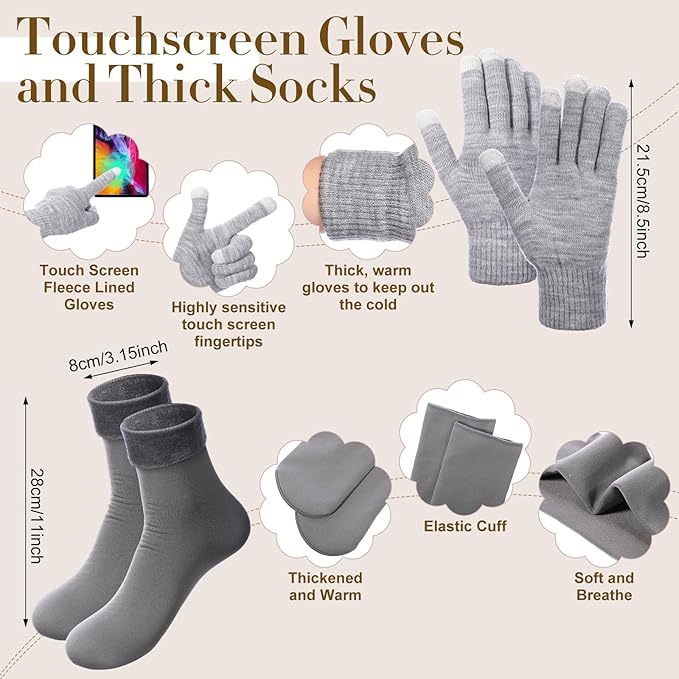Geyoga 6 Pcs Winter Warm Set for Women Warm Beanies Hats Touchscreen Gloves Long Scarf Ear Muffs Socks Winter Gifts for Women