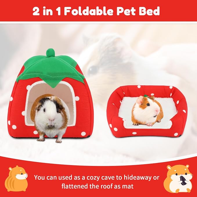 BWOGUE Guinea Pig Bed Hideout, Washable Hamster Cave for Small Animals | Removable Cushion for Cleaning, Warm Fleece Nest, Washable Bed, 10 x 9.8 x 9 in, Dwarf Rabbits Hedgehogs