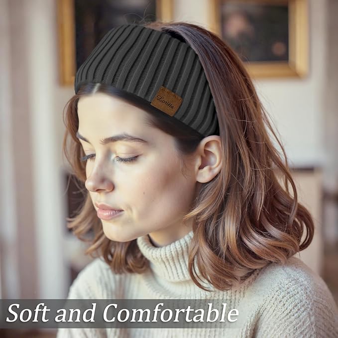 Loritta Womens Ear Warmers Headbands Winter Warm Fuzzy Cable Knit Head Wrap Fleece Lined Gifts