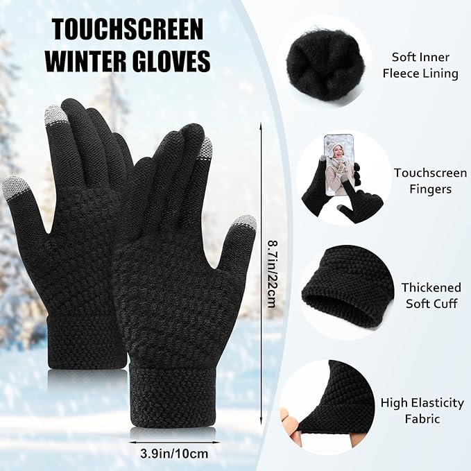 Winter Beanie Hat Scarf Gloves Set, Winter Clothes for Women, Fleece Lined Hats Touchscreen Gloves Thick Neck Warmer