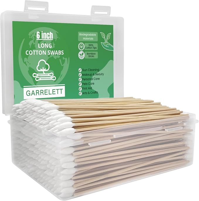 600/500/400 PCS Gun Cleaning Swabs - 6" Lint-Free Long Cotton Swabs Bamboo Handle, Precision Firearm Maintenance Kit Electronics Instruments, Professional Supplies with Reusable Storage Case