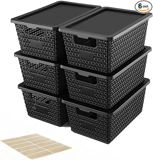 Storage Bins with Lids | Plastic Storage Baskets with Lids for Office Organization,Stackable Organizing Bins with Latching Design, Easy-Clean Boxes for Home, Office, Toys & Classroom Supplies, 6 packs
