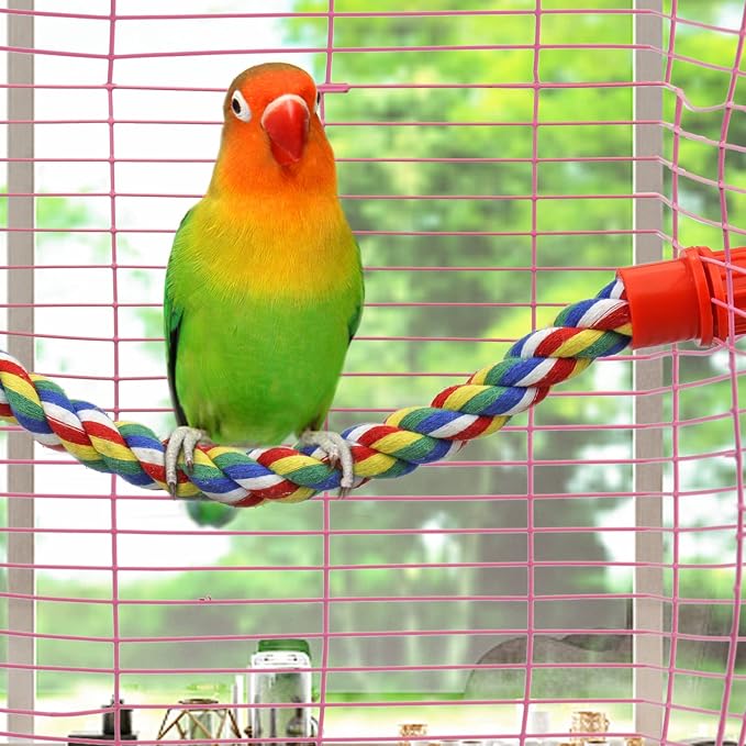 Mygeromon Bird Rope Perches Cage Climbing Accessories(31.5inch Plastic nut) | for Parakeet, Parrot, Cockatiels, Budgie, Colorful