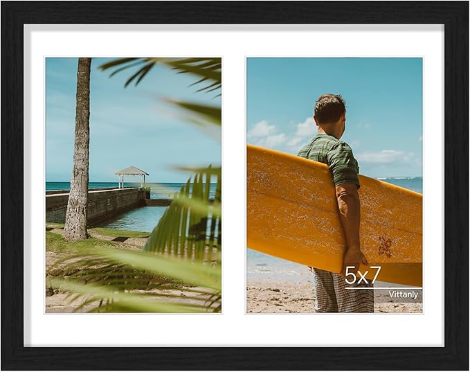 Vittanly 8.5x11 Collage Picture Frame, Displays 2Pcs 5x7 Pictures with Mat or 1Pc 8.5x11 without Mat, Picture Frames Collage Wall Decor for Horizontal or Vertical Display, Black, 1 Pack