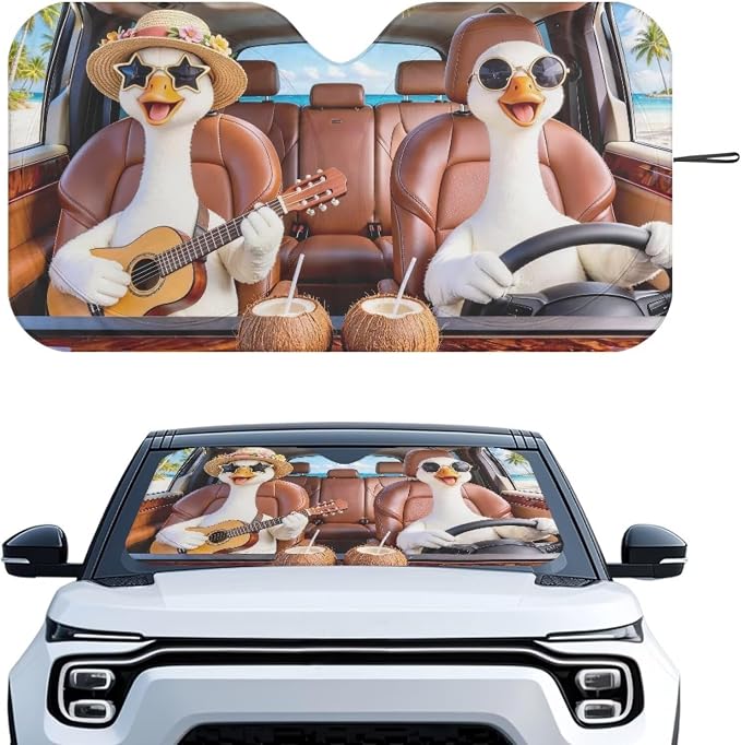 Cute Geese Car Front Windshield Sun Shade Reflect UV Sun and Heat Foldable Funny Car Windshield Sunshades Easy to Store Sun Visor Protector Universal Vehicle Accessories