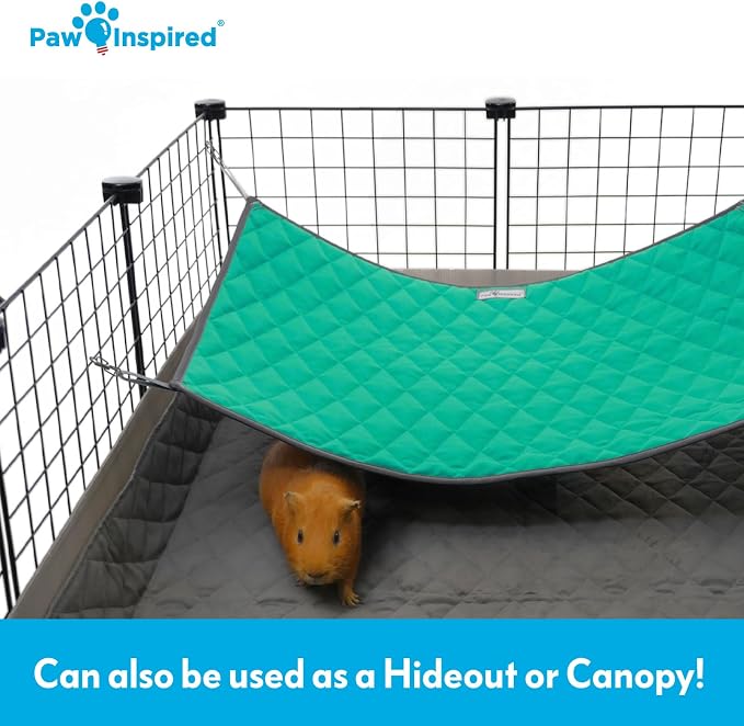 Paw Inspired Hanging Fleece Hammock for Small Animals, Gray/Green | Hammock with Swivel Clips for Pet Cage for Ferrets, Rats, Chinchillas, Sugar Gliders, Hideout Toy for Guinea Pigs, Hamsters