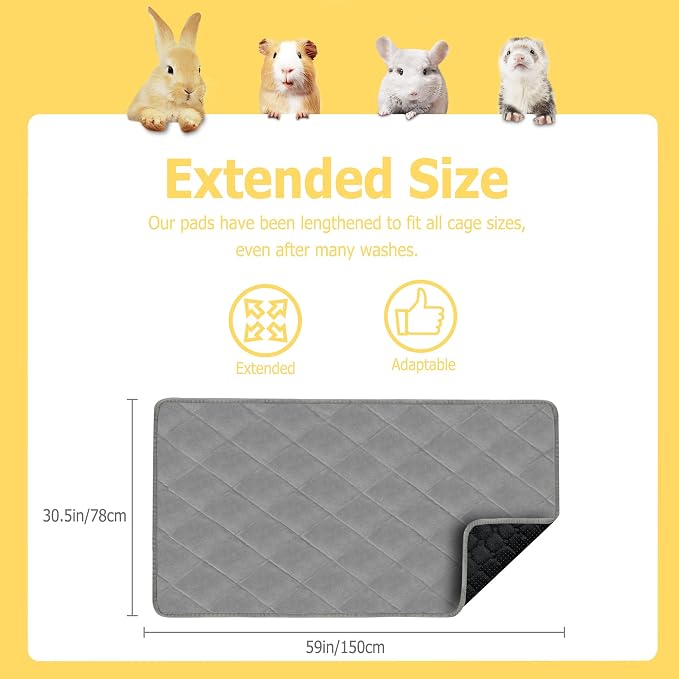 Guinea Pig Fleece Bedding, 59"x31" Cage Liner 2 Pack for C&C 2X4 Cage | Washable Bedding, Super Absorbent, Non-Slip, Waterproof Reusable Rabbit Mat, Machine Washable, Small Animal Cage Accessory