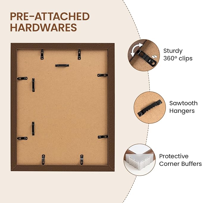 Natural Walnut 11x14 Picture Frames Mat to 8x10 Picture Display,Original Wood Handcrafted Diploma Frame,Wooden Frame 11x14 with Tempered Glass Graduation Family Wedding Certificate Photo Wall Mounted