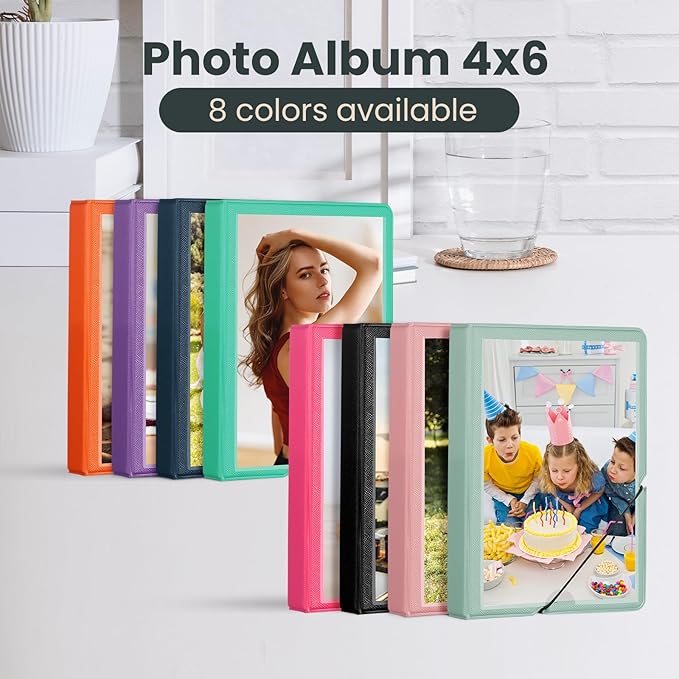 Lifting 2 Pack Small Photo Album 4x6 28 Pockets Plastic 4 x 6 Photo Book Album with Customizable Cover Mini Picture Album for Family Wedding Anniversary Baby Vacation (Mint Green)