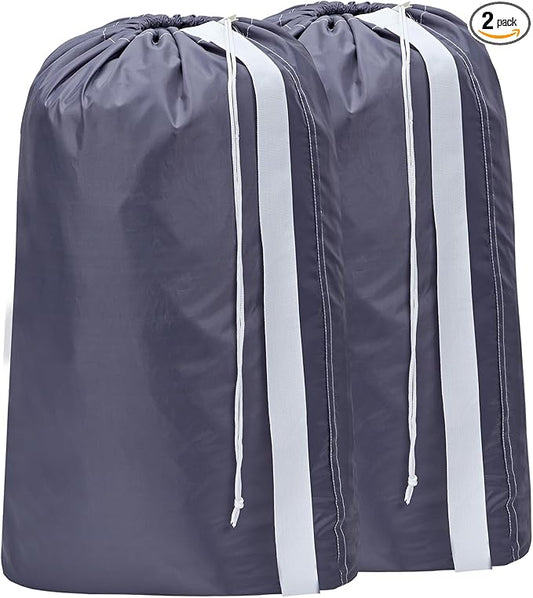 HOMEST 2 Pack XL Nylon Laundry Bag with Strap Machine Washable Large Dirty Clothes Organizer Easy Fit a Laundry Hamper or Basket Can Carry Up to 4 Loads of Laundry Grey