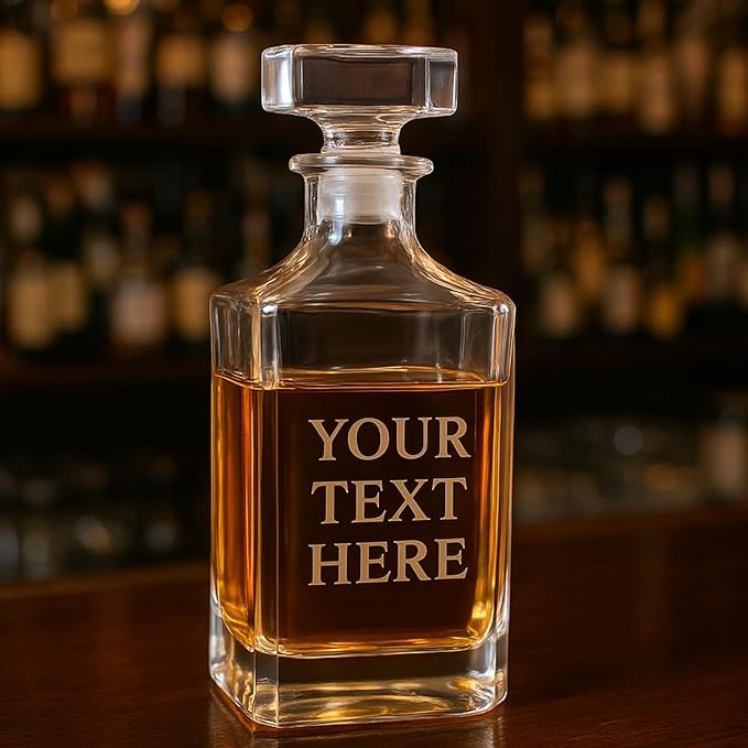 Gifts Inscribed Custom Text Whiskey Decanter Bottle (750 ml) - Personalized Font Glass Liquor Decanter Set - Customized Glassware - Engraved Whisky Glassware Gift for Wedding Anniversary Birthday Dad