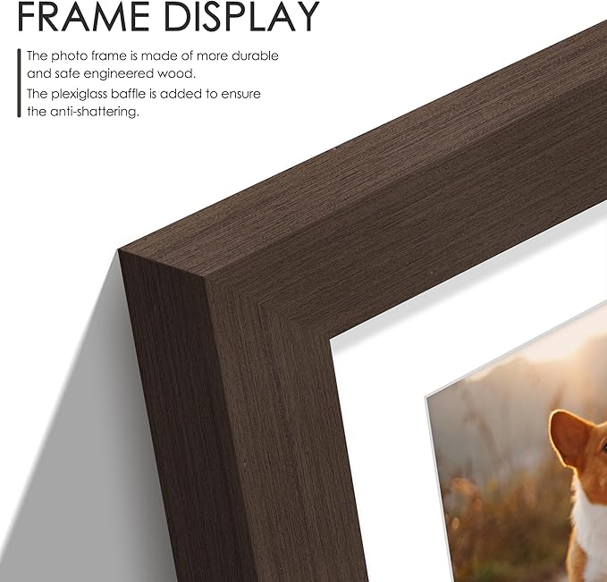 11x14 Collage Picture Frame, 4x6 Collage Picture Frame, Displays Five 4x6 inch Photos, or 11x14 (Without Mat) Wall Decor Wall Hanging or Tabletop, Walnut.