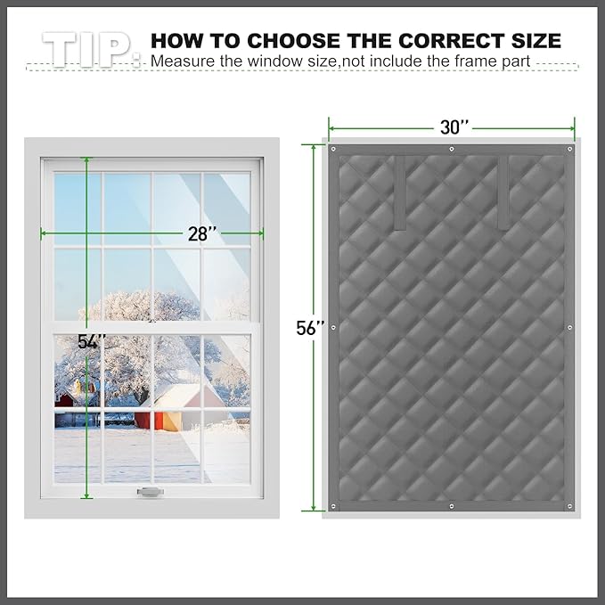 Window Insulation Kit, Thermal Window Cover 30" x 56" for Window Insulation to Save Energy, Oxford Fabric Cloth Window Insulation for Winter, Gray