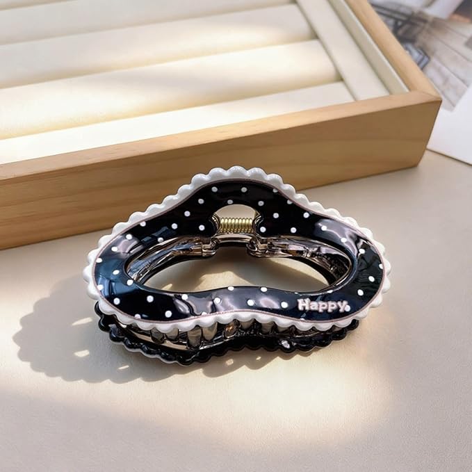 1pc Large Cloud Hair Claw Clips for Women, Summer Hair Clips Black Cute Polka Dots Hair Jaw Clamps Strong Hold Hair Catch Barrette Fashion Styling Non-Slip Claw Clips for Women Kawaii Hair Accessories